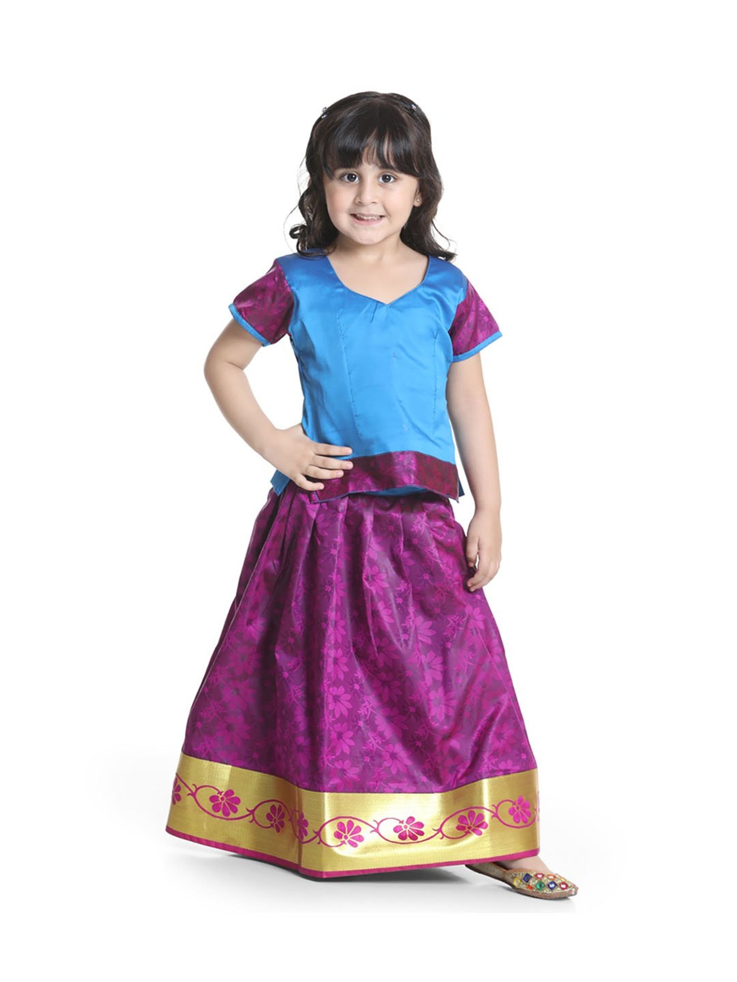 BownBee Kids Blue & Purple Printed Choli with Lehenga
