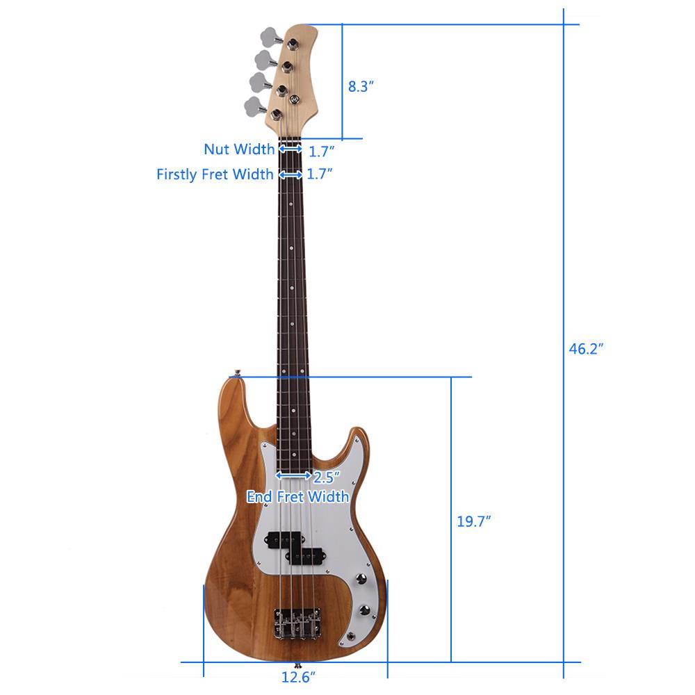 Natural Wood Color Beginner Band 4 Strings Burning Fire Electric Bass Guitar