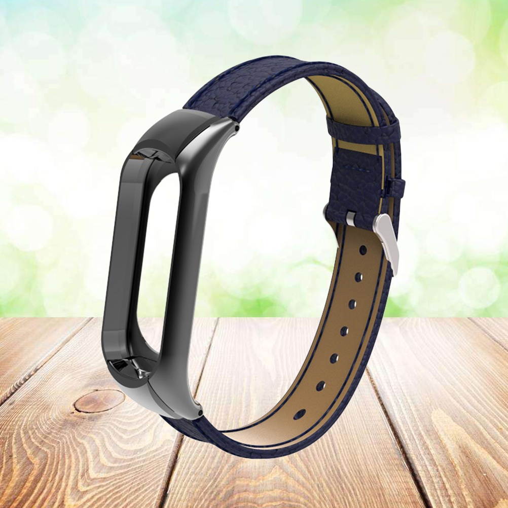 Fashion Casual Lichee Pattern Replacement Leather Strap for Xiaomi Mi Band 3 (Black)
