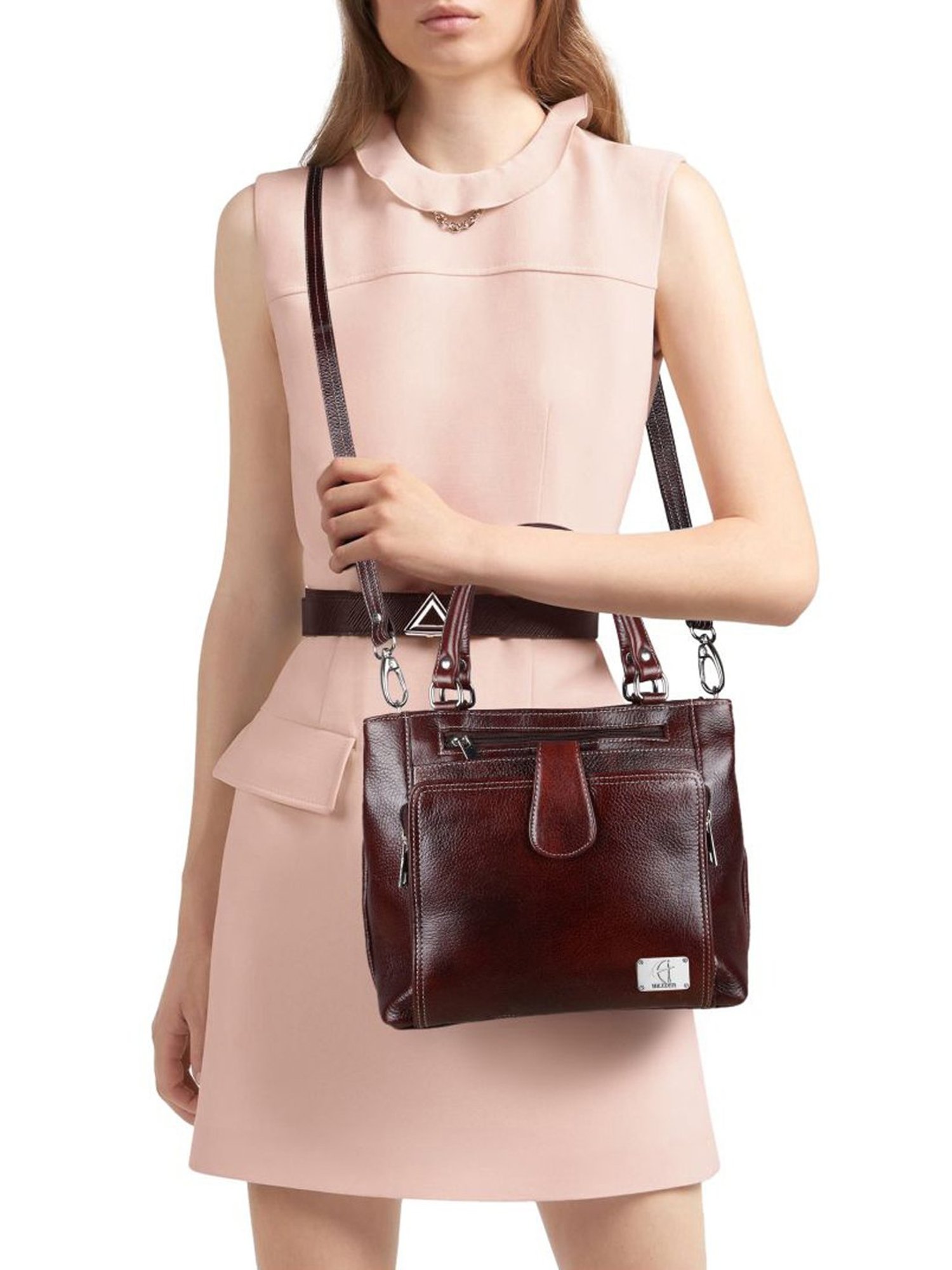 HiLEDER Brown Solid Medium Handbag