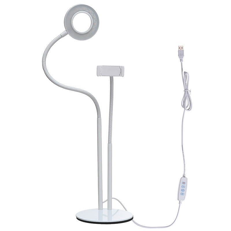 Universal Live Stream Fill Light Desktop Phone Holder Selfile Stand for iPhone Mobile Phone White