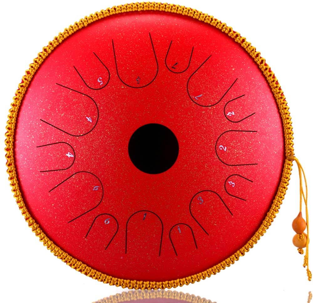 LOYALHEARTDY Butterfly Drum 14-Inch Steel Tongue Drummer Drum C Major 14-Note Manual Percussion Instrument Tongue Drum Pot With Rope Decoration And Mallet Bag Sheet Music (Red)