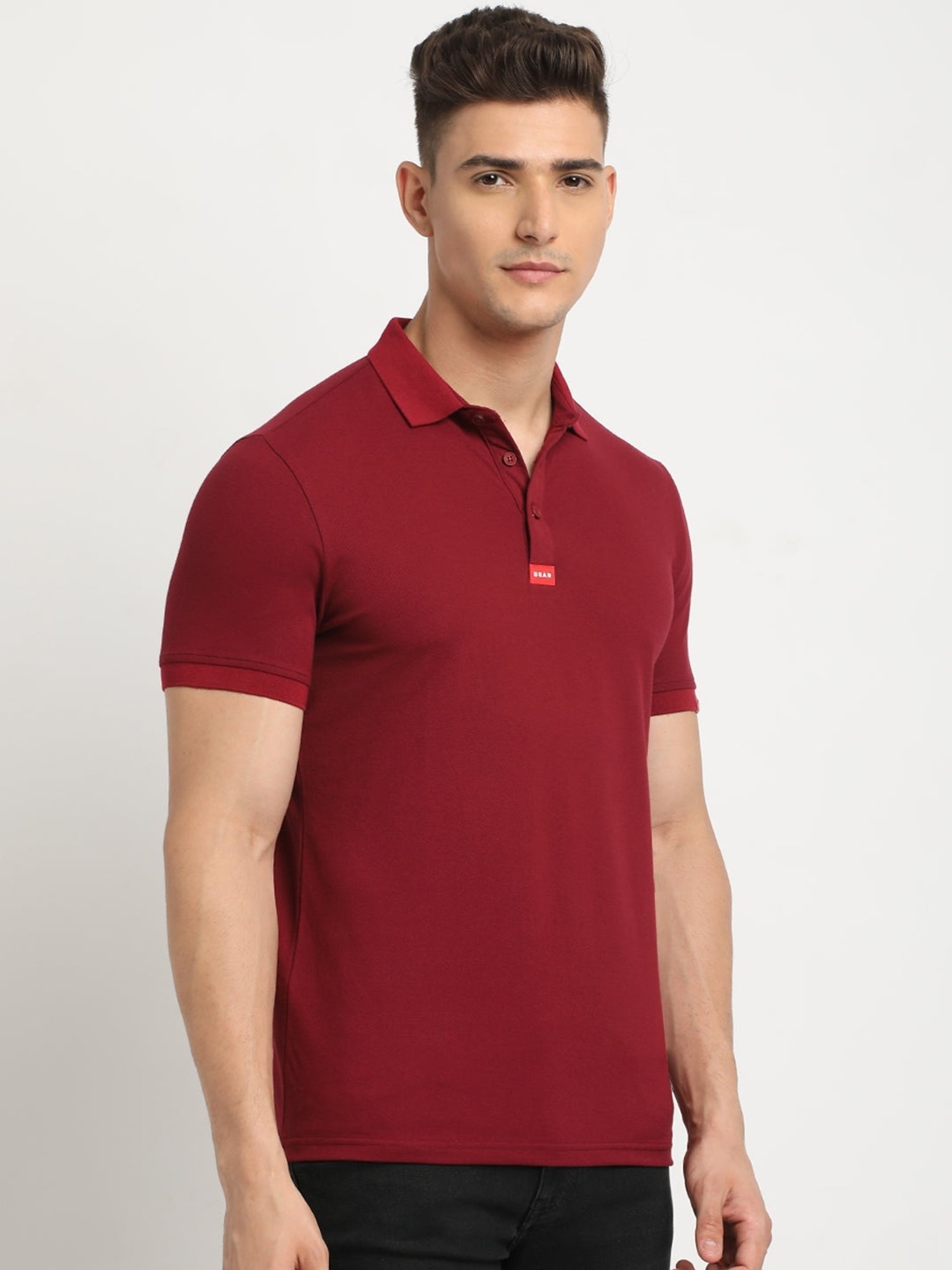 The Bear House Maroon Slim Fit Polo T-Shirt