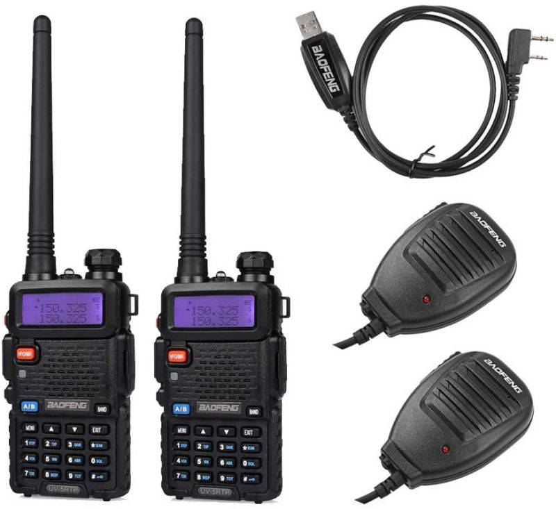 BAOFENG 2 Pack 8W Radio+1 Cable+2 speaker 2 Pack Tri-Power 8/4/1W Two-Way Radio Transceiver,Black