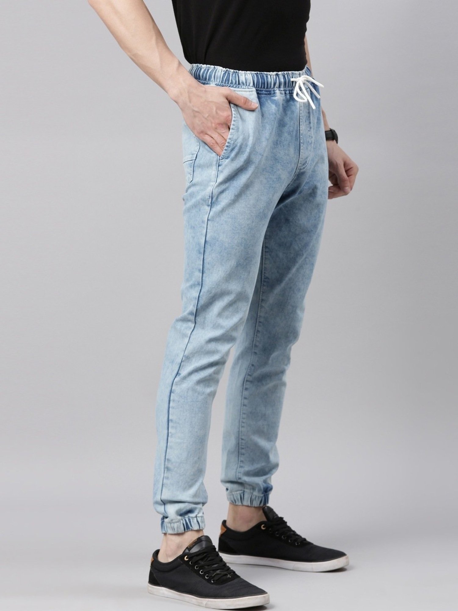 CINOCCI Light Blue Cotton Slim Fit Jogger Jeans
