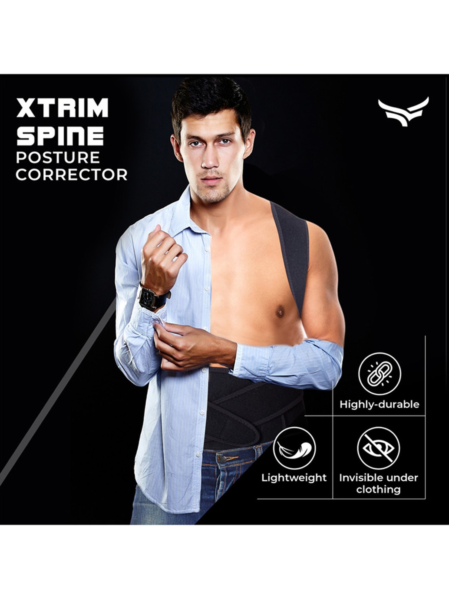 Xtrim Posture Corrector Back Support Belt (Black) Size - Large