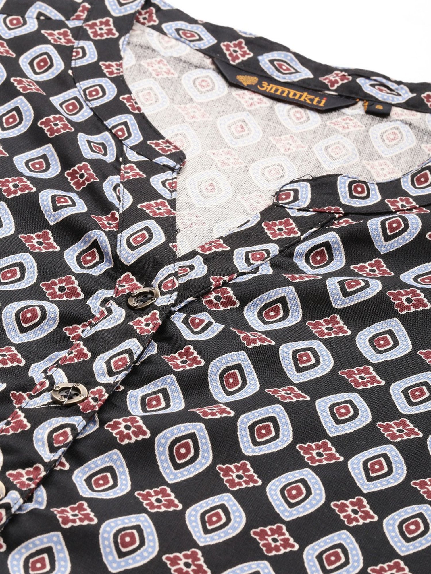 Amukti Black Printed A Line Kurta