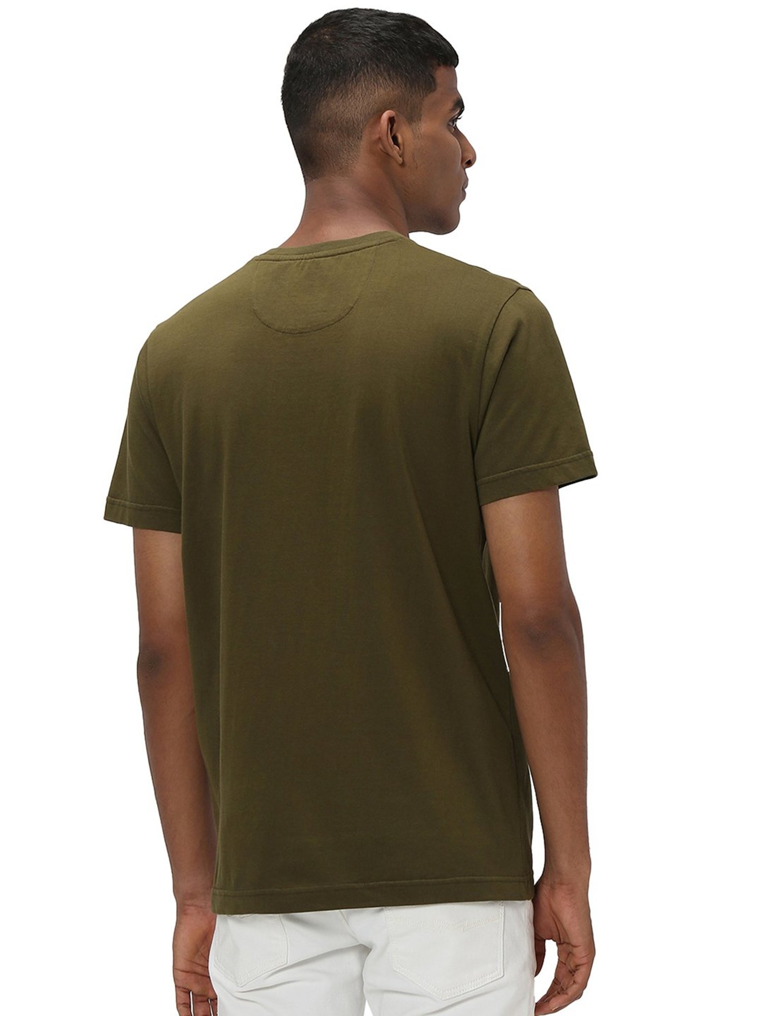 Mufti Olive Slim Fit Printed Cotton Crew T-Shirt