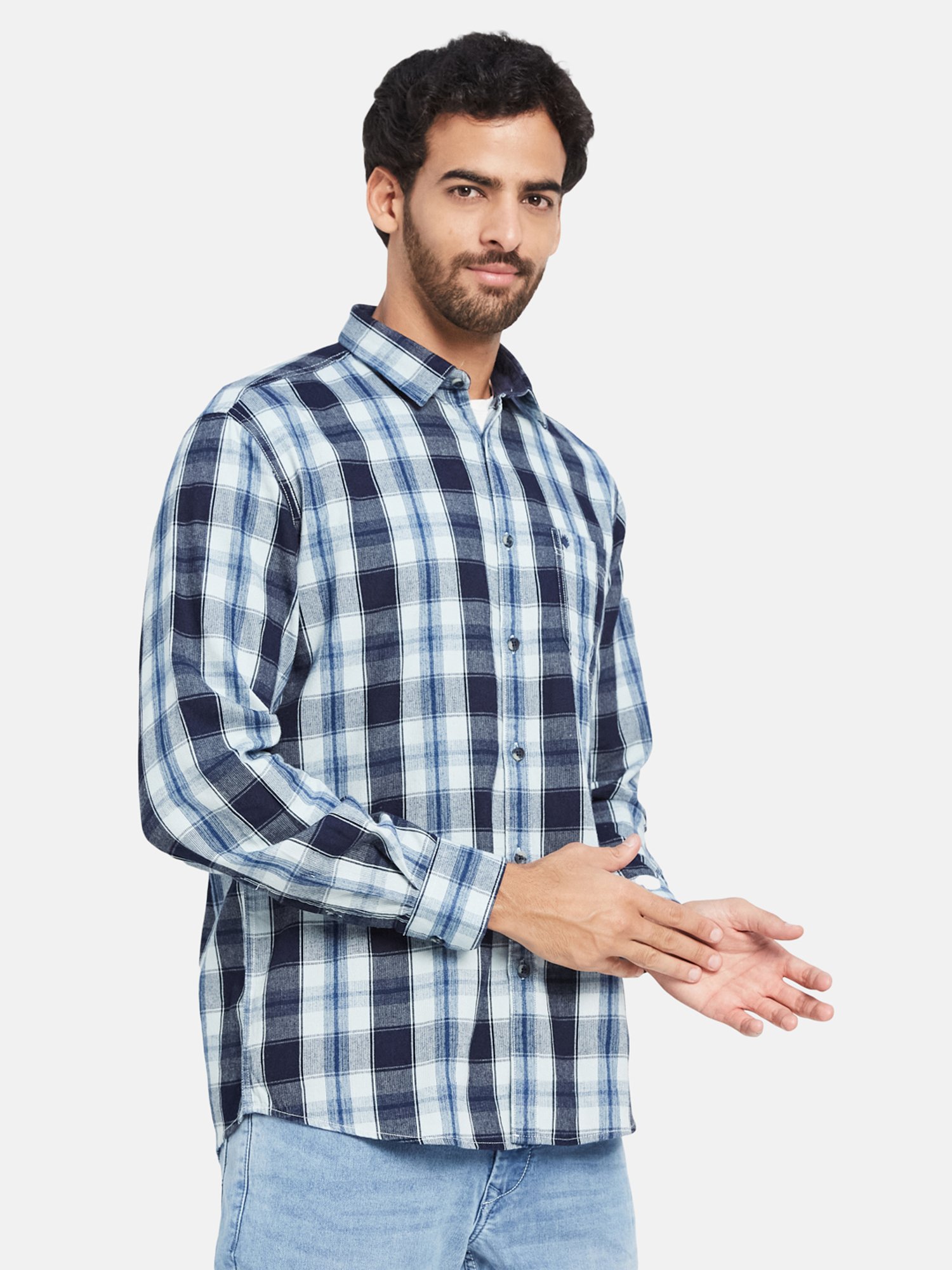 METTLE Navy Regular Fit Check Shirt