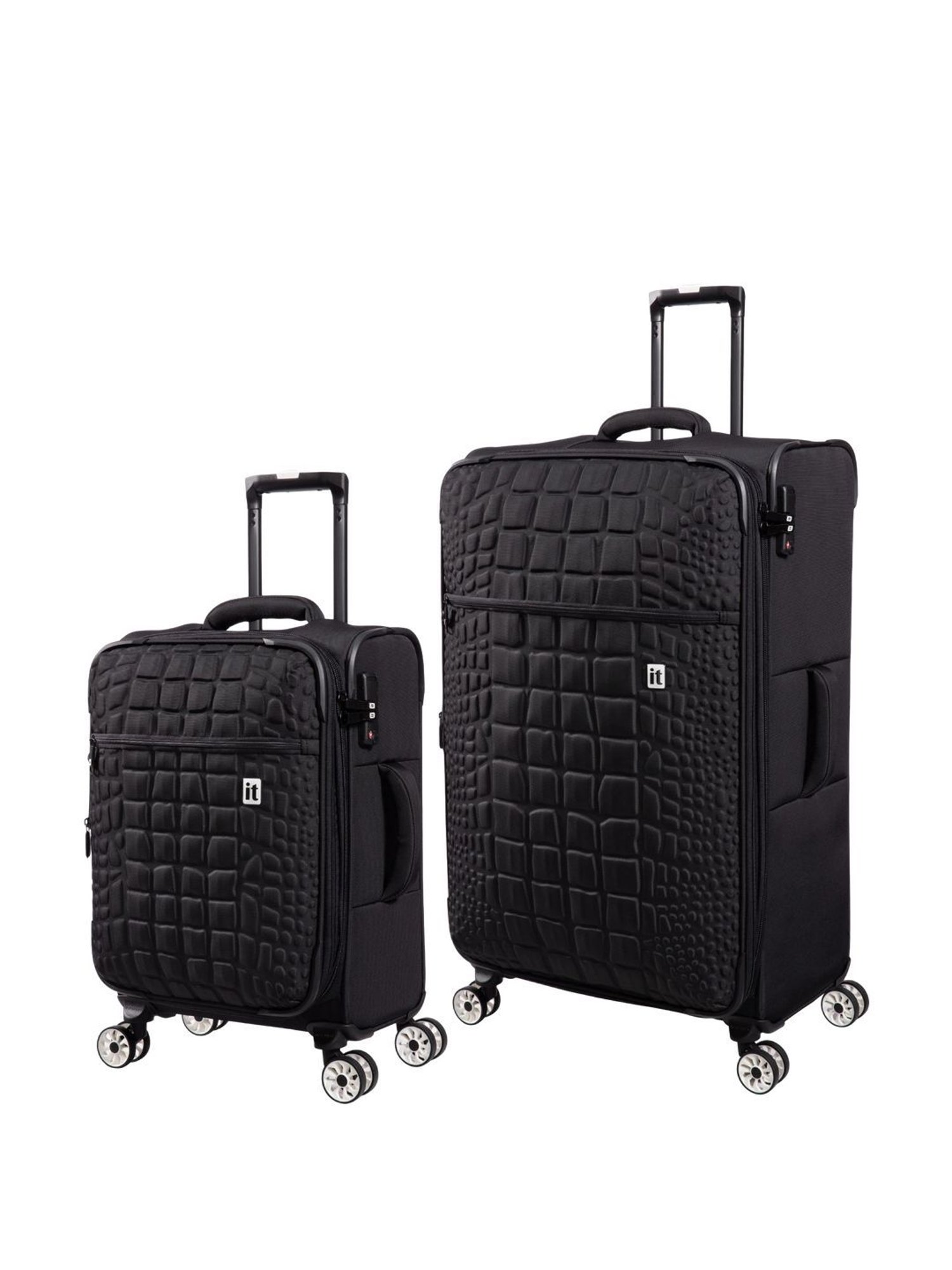 it luggage Reptilian Black 8 Wheels Large Soft Cabin Trolley Bag set of 2