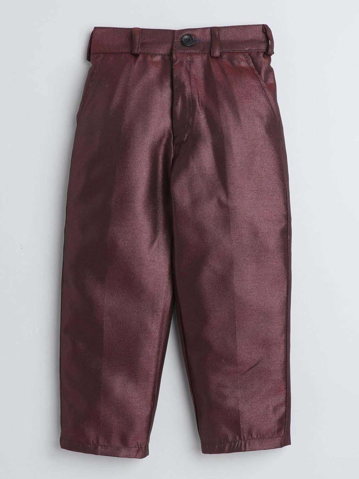 Fourfolds Boys Wine Solid Full Sleeves Suit Set