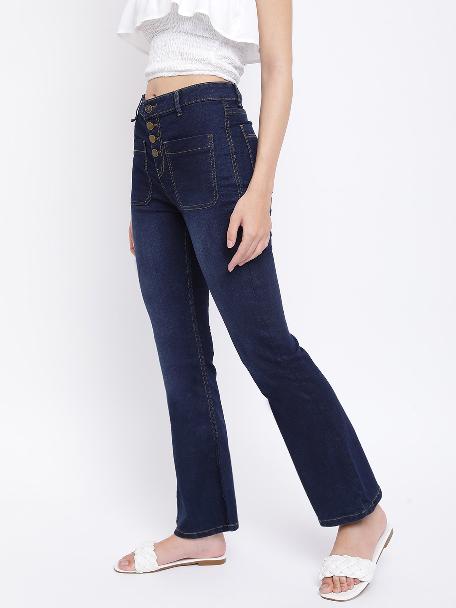 Tales & Stories Dark Blue Straight Fit High Rise Jeans