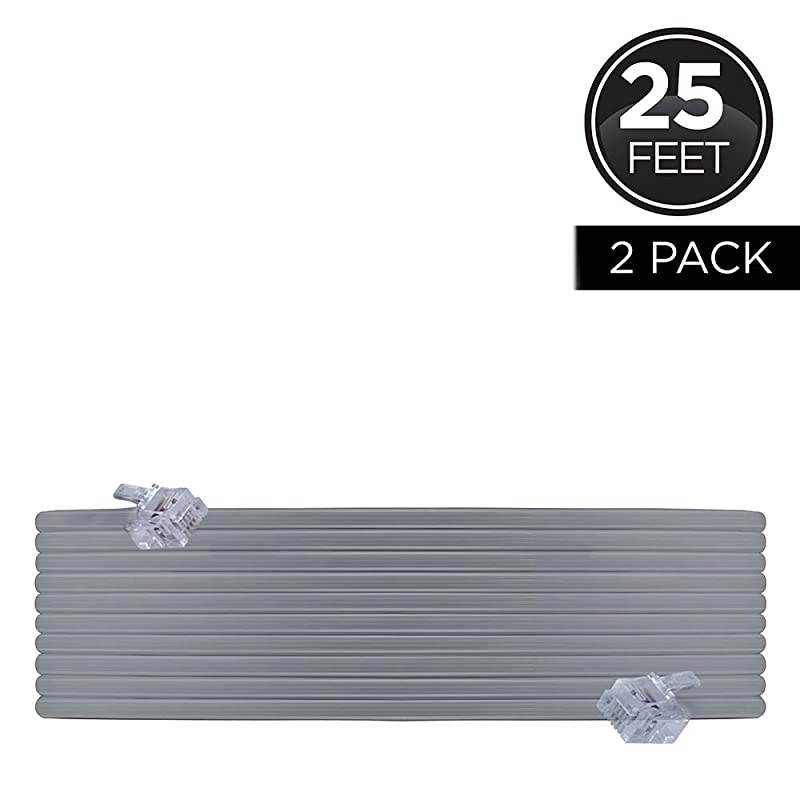 Telephone Line Cord 2 Pack 25 Feet Phone Cord Modular Jack Ends Works for Phone Modem or Fax Machine for Use in Home or Office Satin 46068