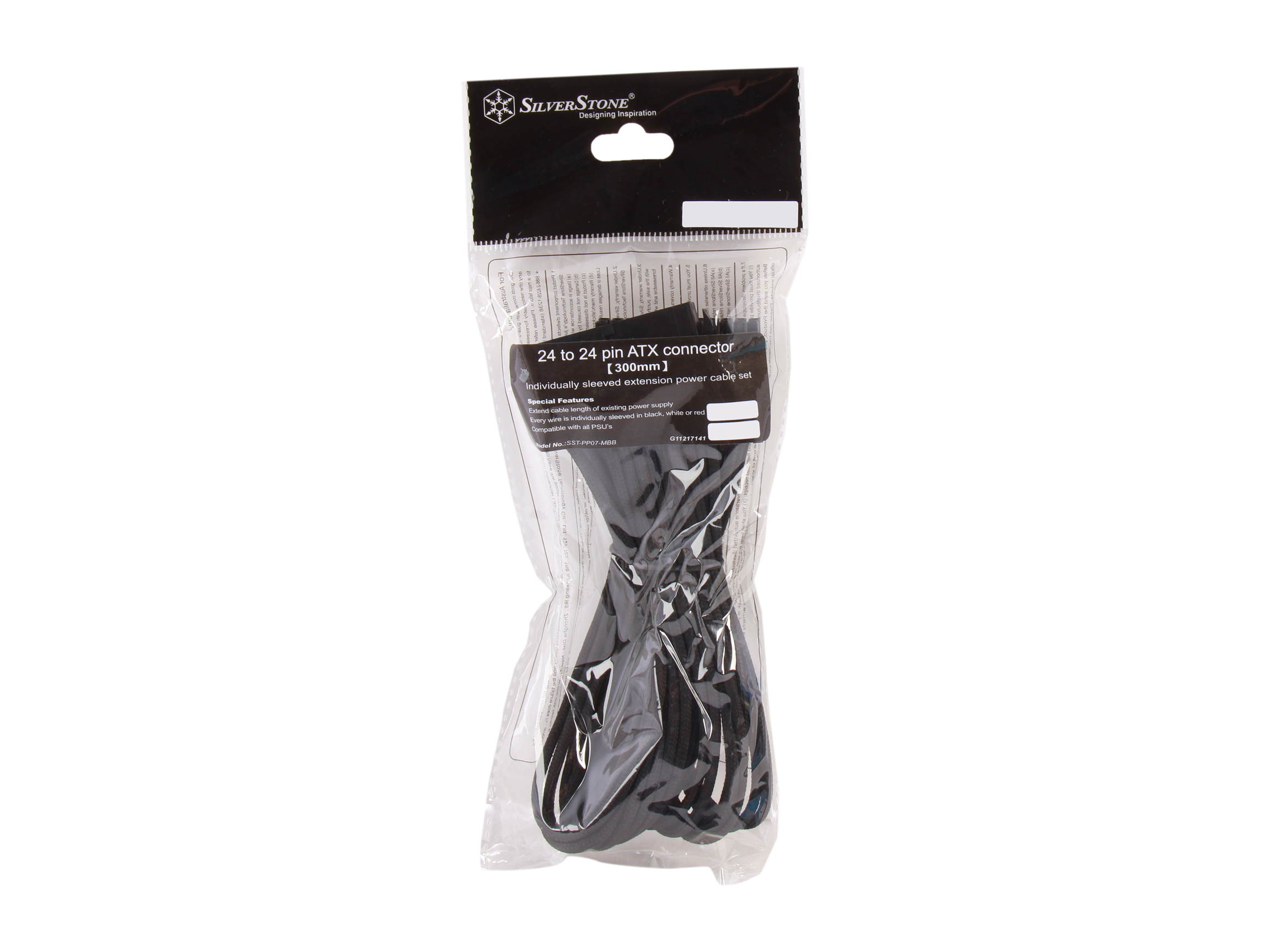 Silverstone PP07-MBBR Motherboard 24pin Connector Sleeved Extension Power Supply Cable