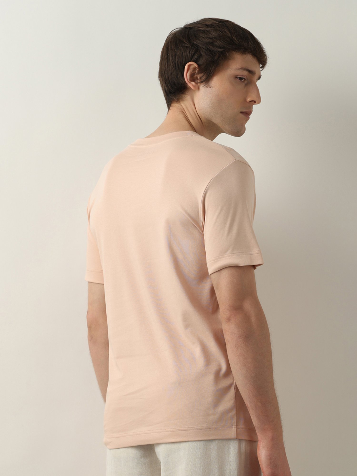 SELECTED HOMME Light Pink Slim Fit Logo Print Cotton Crew T-Shirt