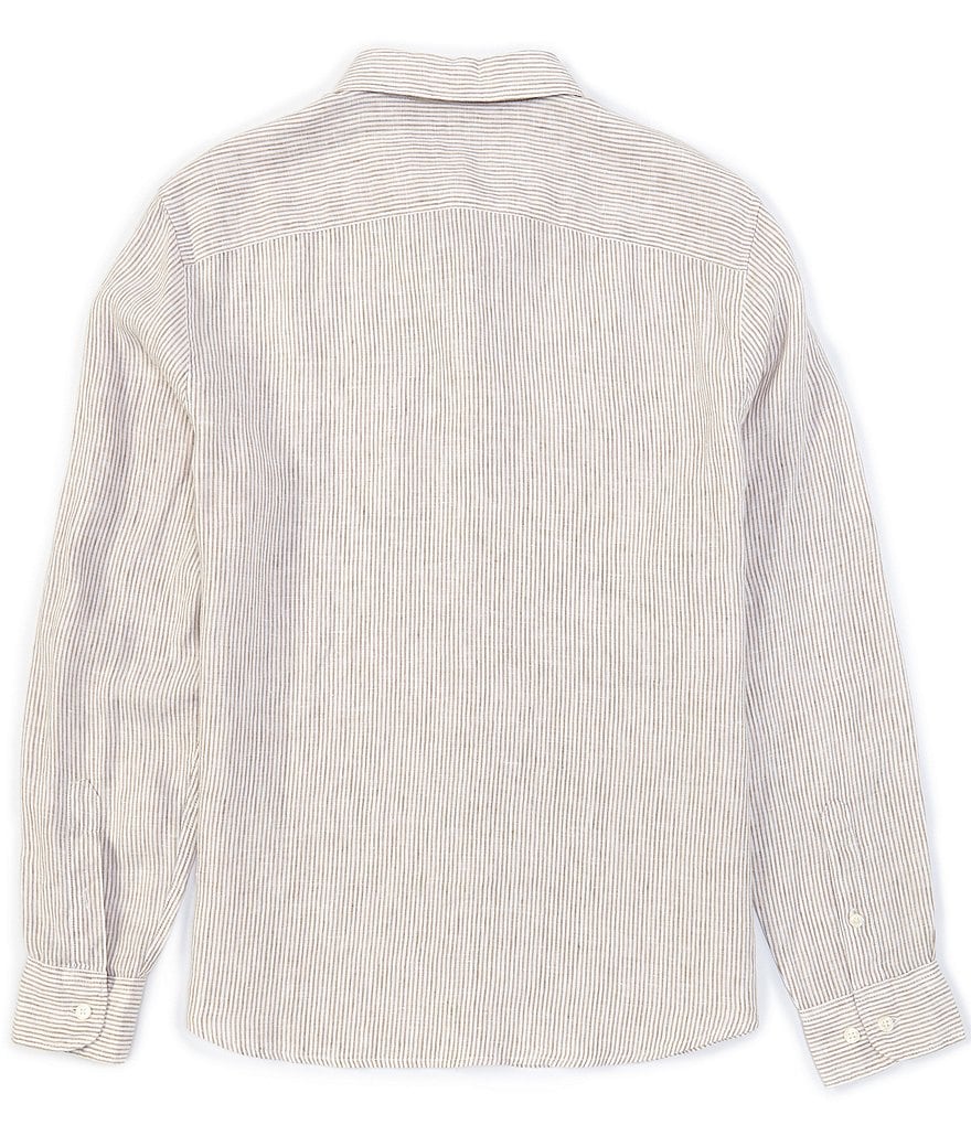 Perry Ellis Untucked Stripe Linen Roll-Sleeve Woven Shirt