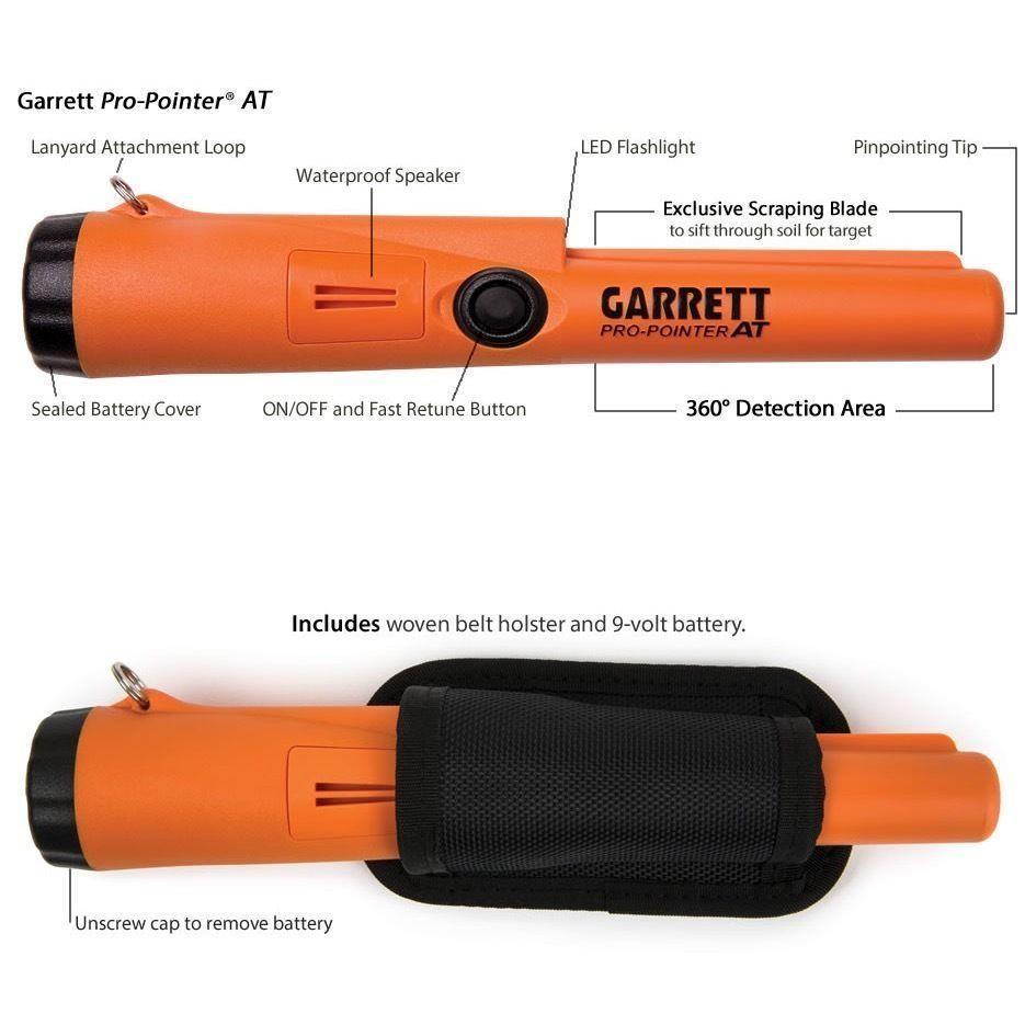 Garrett Pro Pointer AT Pinpointer Waterproof w/ Edge Digger, Sand Scoop & Pouch