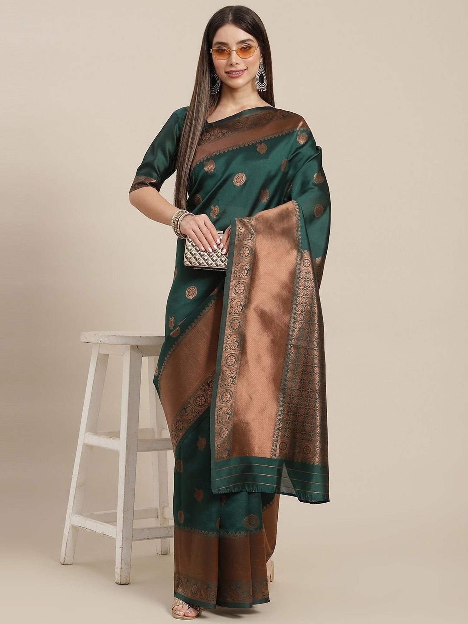 KSUT Green Silk Woven Saree With Unstitched Blouse