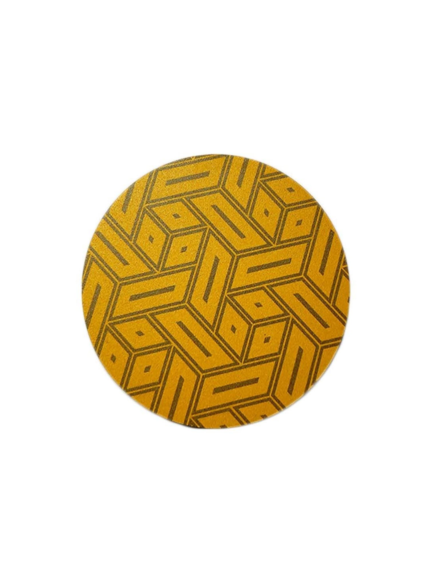 Crayton Yellow Wooden Abstract Printed Round Coasters - Set of 4