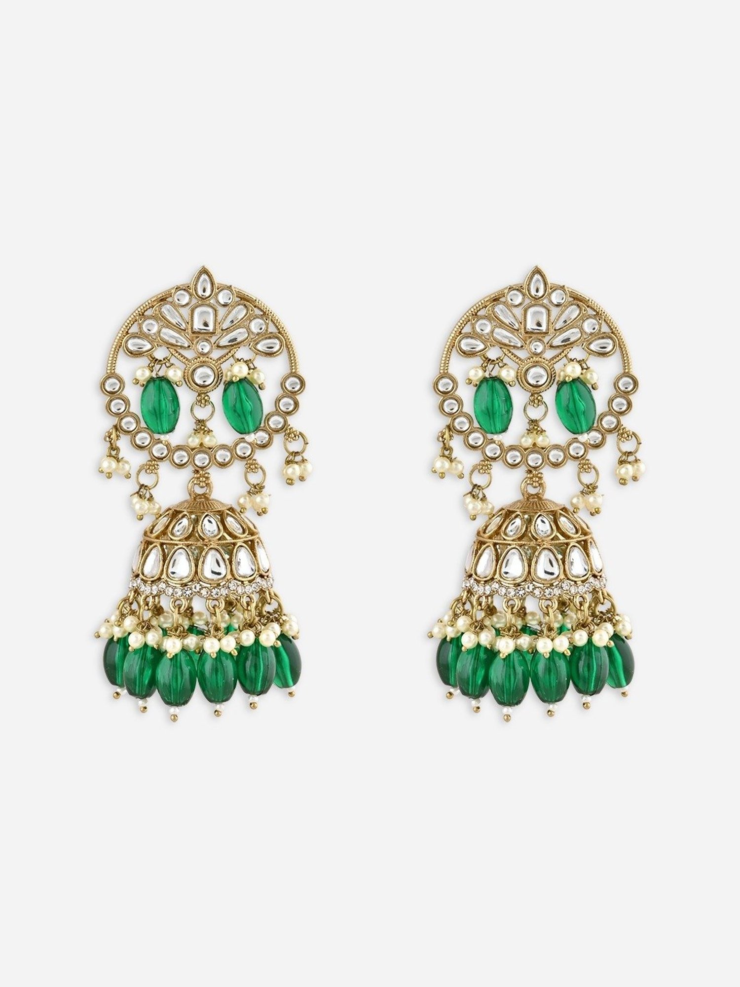 Fida Green Bridal Kundan Jhumki Earrings for Women