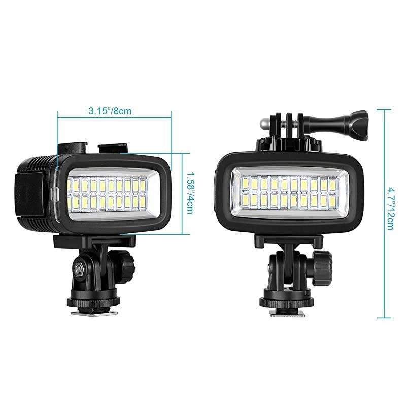 Waterproof Up to 131ft40m Underwater 20 LED 700LM Flash Dimmable Fill Night Light with 3 Color FilterWhite Orange Purple for GoPro Hero 7 6 5 4 3+ Action Camera and All DSLR Cameras