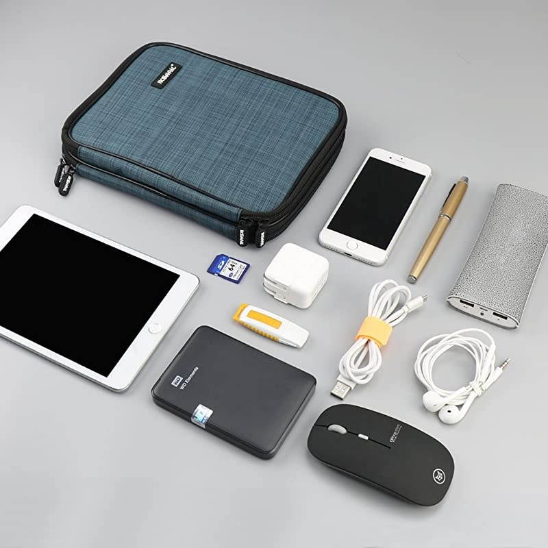 Electronic Organizer, Three Layer Cable Organizer Bag, Travel Gadget Storage Case for USB Cable, Hard Drive, Power Bank, Digital Camera, iPad Mini/Tablet or E-Book (up to 7.9'') Black