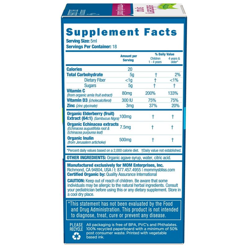 Mommy's Bliss Organic Baby Elderberry Drops + Immunity Support - 3 fl oz (36 servings)