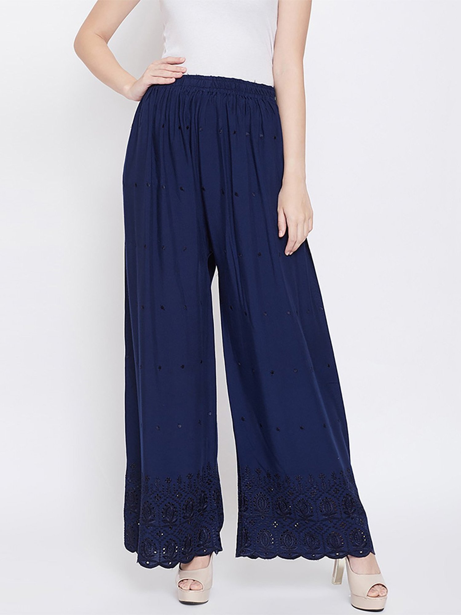 Castle Navy Embroidered Palazzos