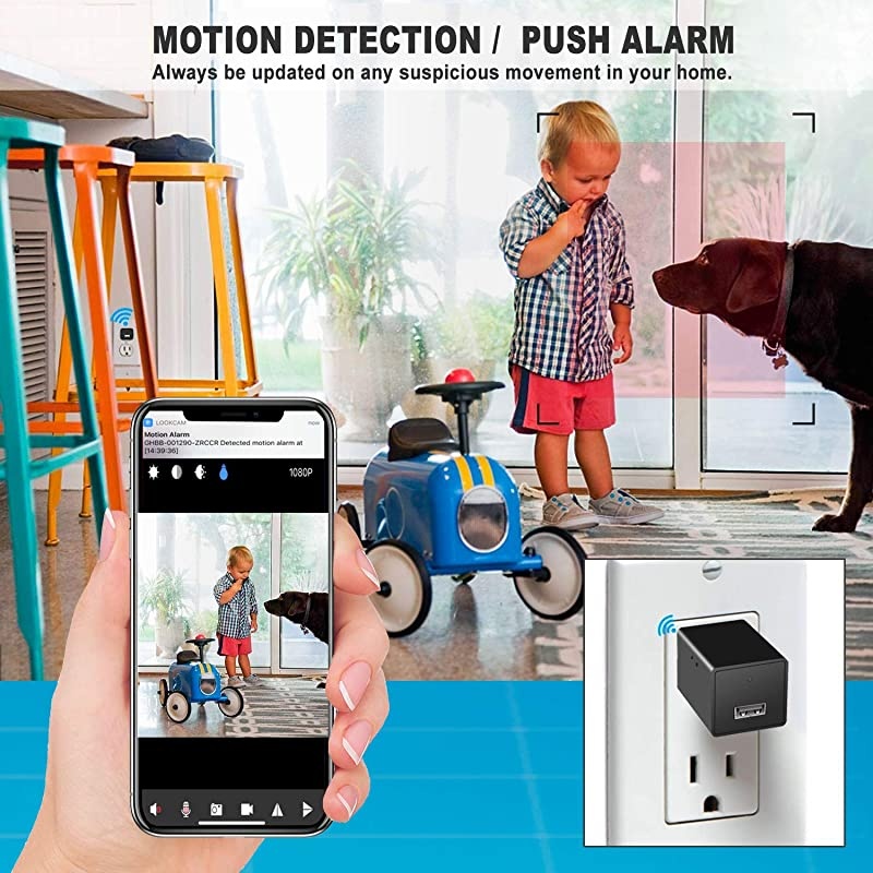 Spy camera USB Phone charger by  -1080p HD hidden camera, WIFI Wireless wall plug USB Charger [Motion Detection, AC Adapter, Remote App Control] Nanny camera |Home, Kids, Baby, Pet monitoring cam
