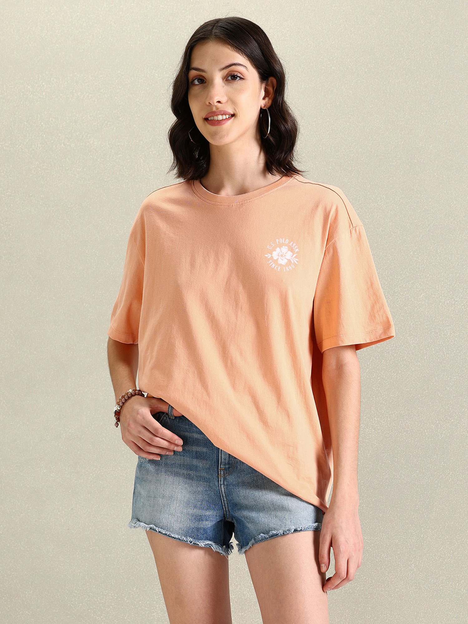 U.S. Polo Assn. Peach Cotton Graphic Print T-Shirt