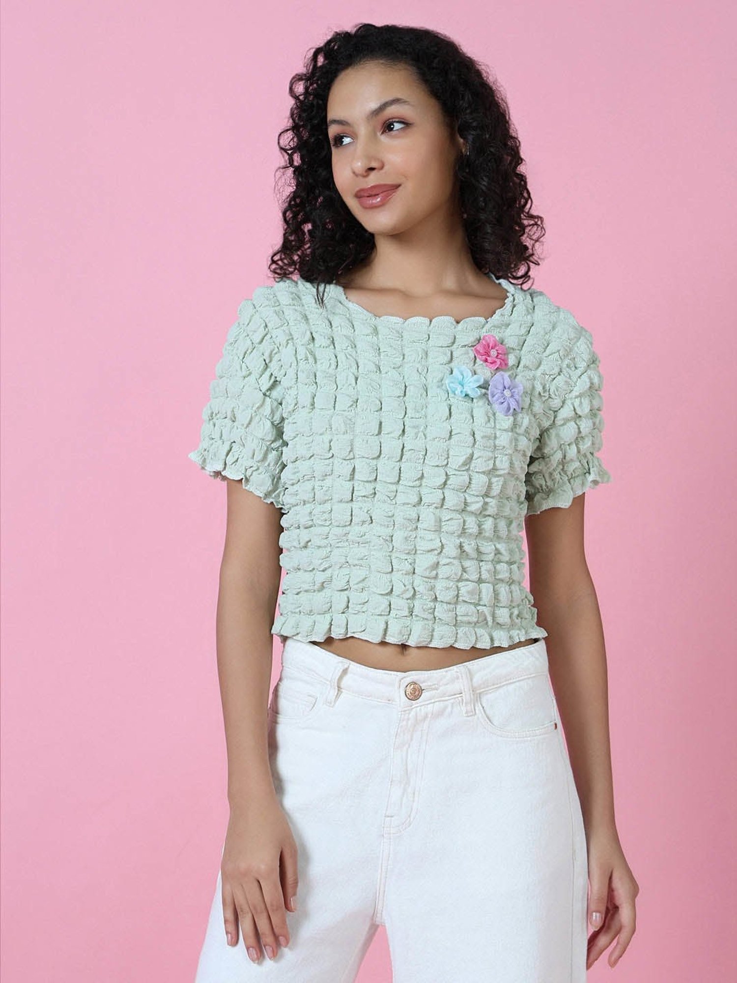 SHOWOFF Sea Green Regular Fit Crop Top