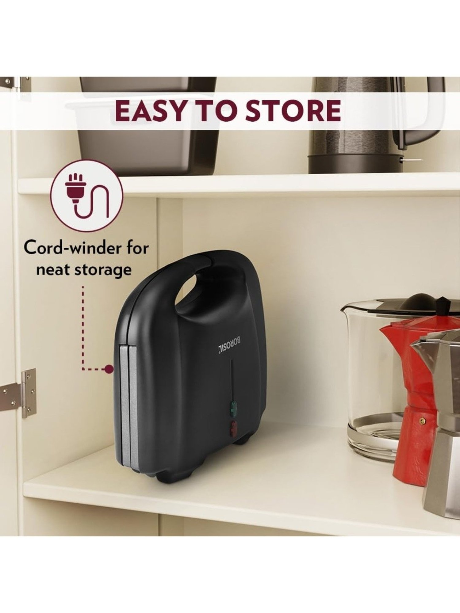 Borosil Sandwich Maker 800W Non Stick Coating (Black)