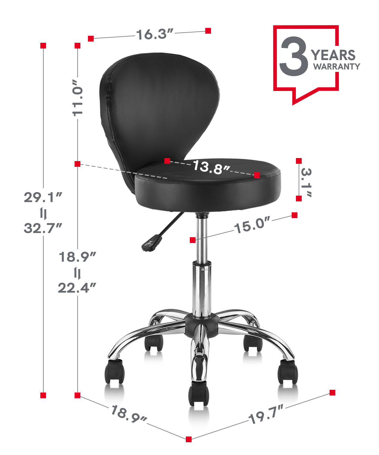 KLASIKA Rolling Swivel Salon Stool Chair with Back Support Adjustable Hydraulic for Office Massage Facial Spa Medical Drafting Tattoo Beauty Barber 2 Pack
