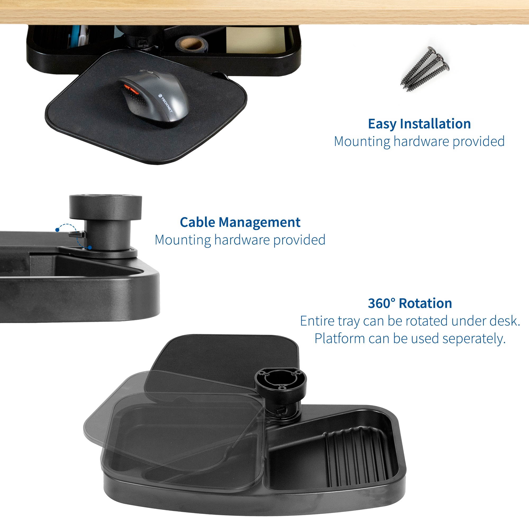 VIVO Black Adjustable Under Desk Pencil Drawer with Mouse Platform | Storage Tray Desk Organizer w/ Swivel (DESK-AC05M)