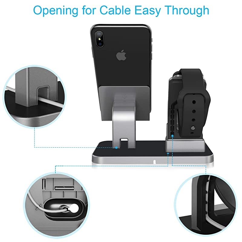 Compatible with Apple Watch Stand Airpods Charger Dock Cell Phone Stand Universal Desktop Stand Charging Station Holder for iWatch Airpods iPhone iPad Tablet Android Smartphone Space Gray