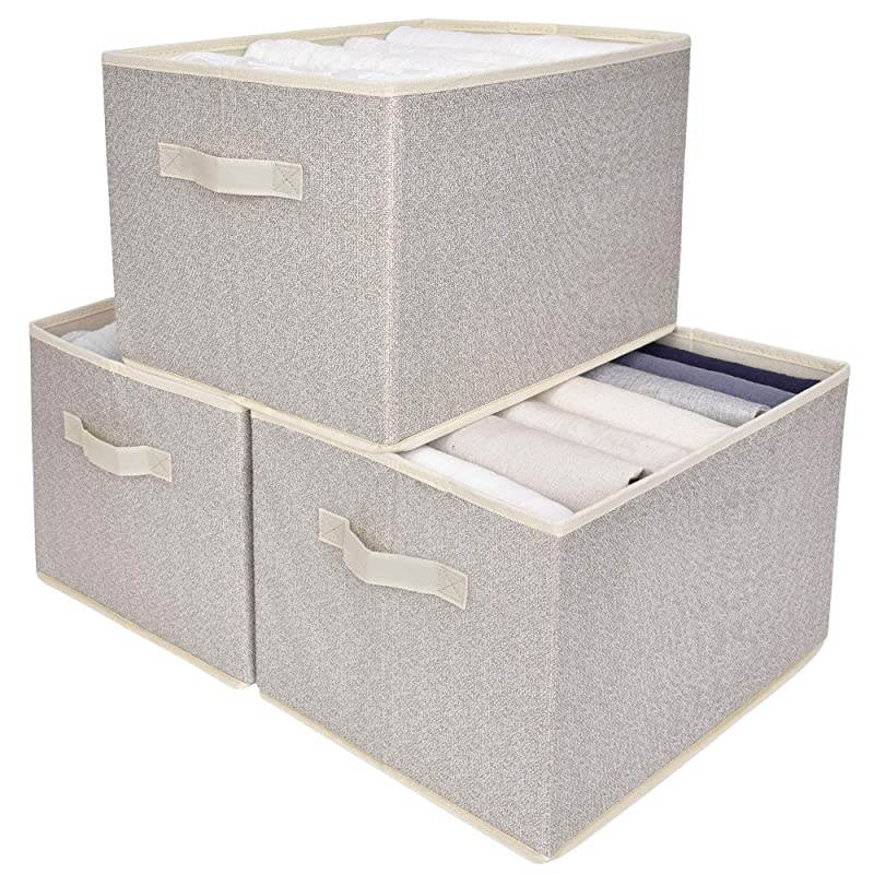 Storage Bin for Shelves, Fabric Closet Organizer Shelf Cube Box with Handle Home Office Storage Baskets, Beige, Extra Large, 3-Pack