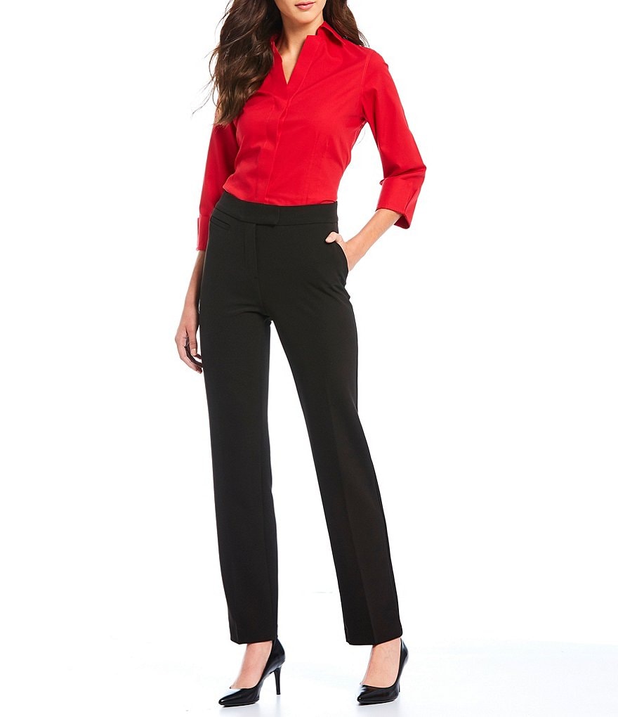 Investments Taylor Gold Label Non-Iron Point Collar Y-Neck 3/4 Sleeve Button Front Shirt