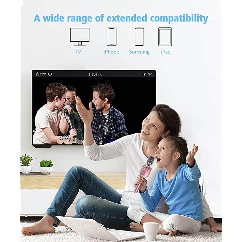 Bluetooth Karaoke Microphone Protable Handheld Karaoke Mic Speaker Singing Machine with Voice Changer Record Playback amp Reverb for Kids and Adults