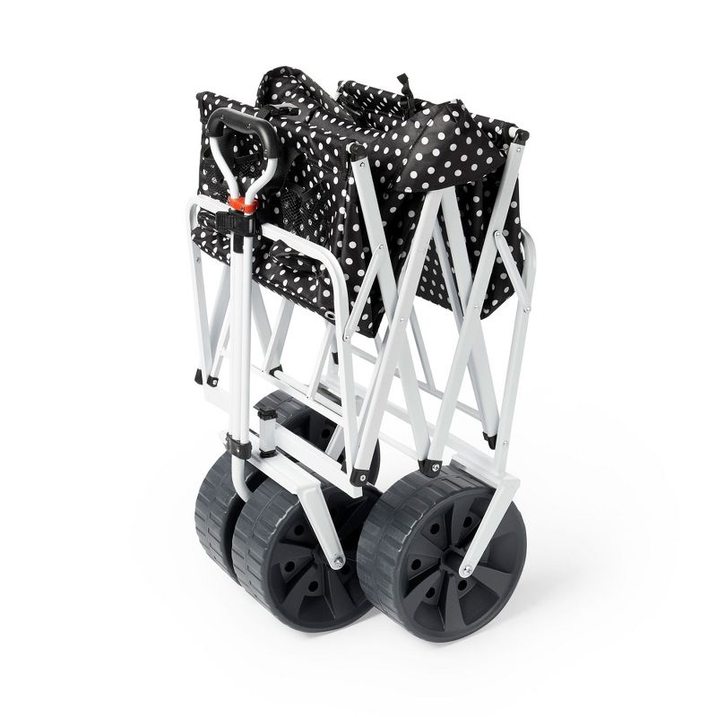 Mac Sports Heavy Duty Steel Frame Collapsible Folding 150 Pound Capacity Outdoor Beach Garden Utility Wagon Cart with 4 All Terrain Wheels, Black Dots
