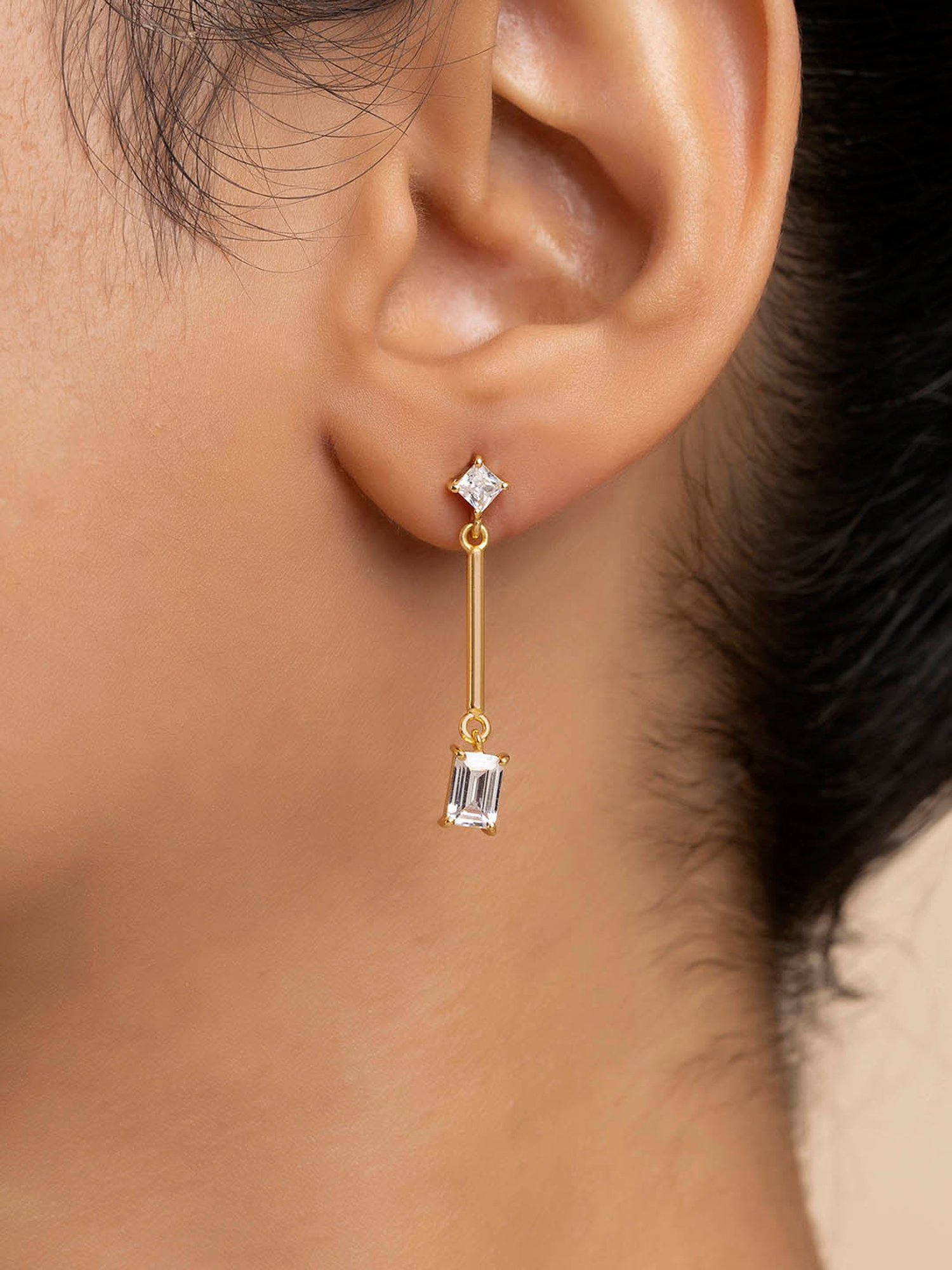 March by FableStreet 92.5 Sterling Silver Geometric Drop Earrings in 18k Gold-Plating