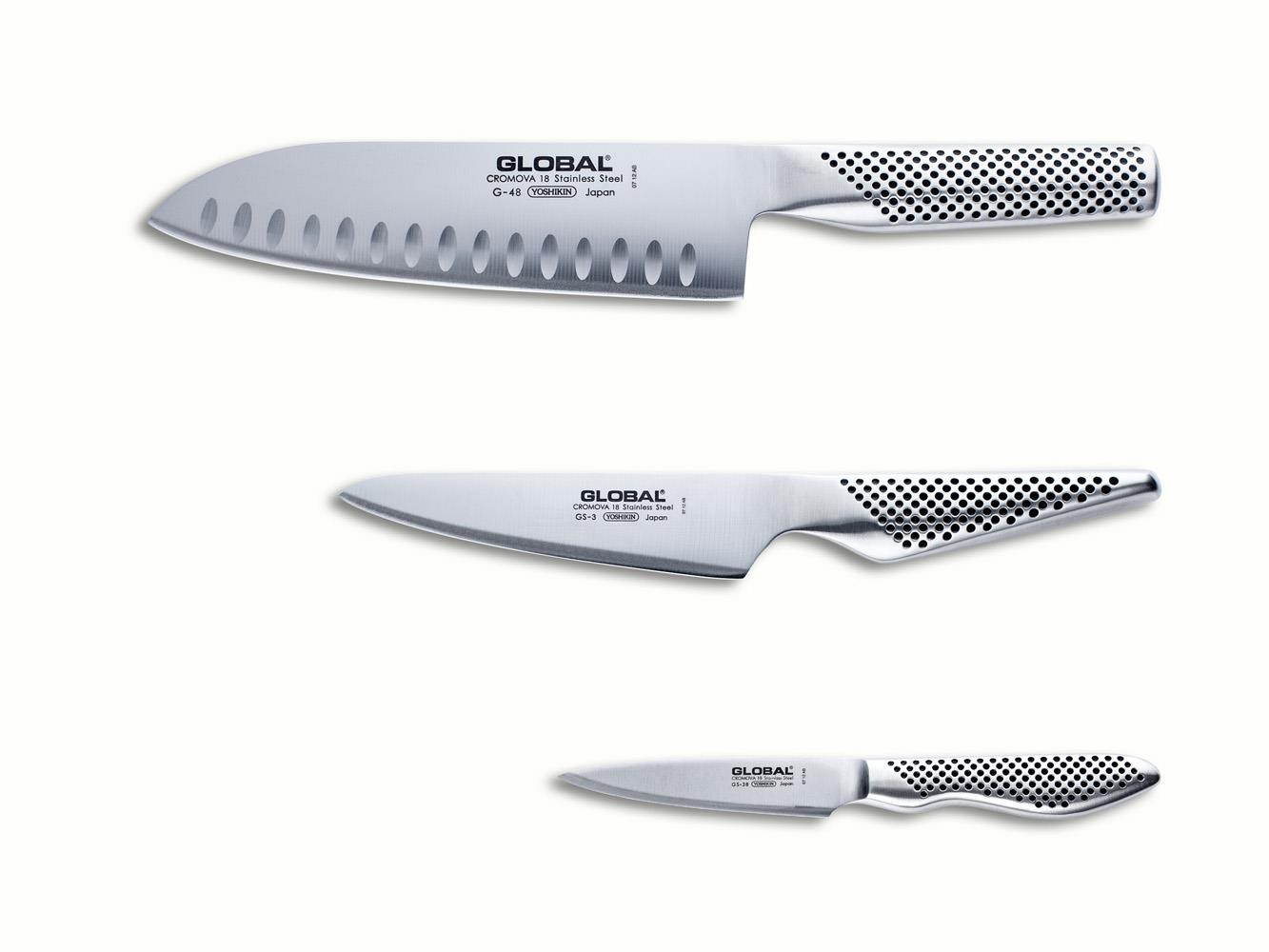 Global 3 Piece Santoku Knife Set