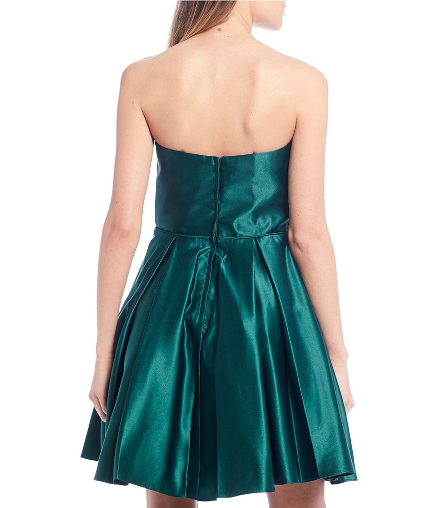 Blondie Nites Strapless Embroidered Pocket Satin Dress