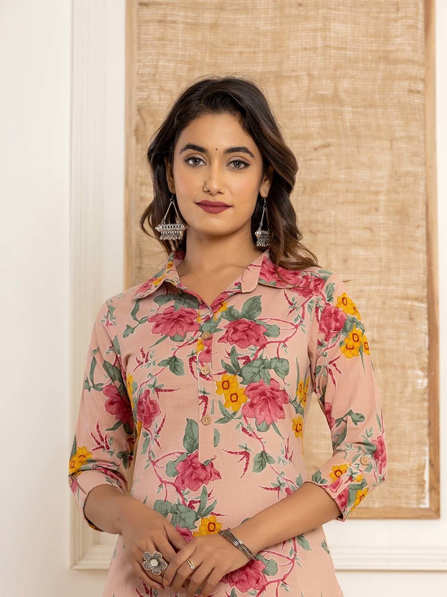 Yufta Pink Cotton Printed Kurta Pant Set