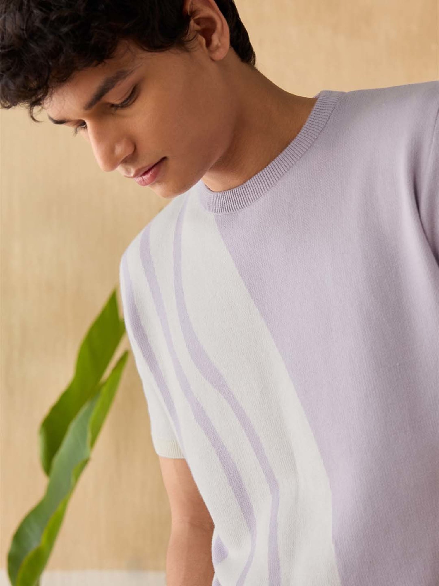 Andamen Lavender Cotton Regular Fit Printed T-Shirt