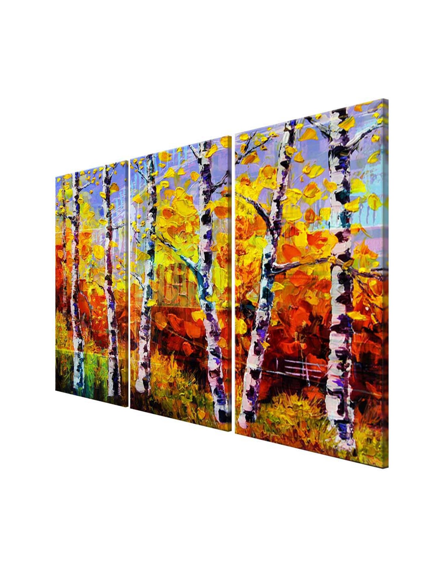 999Store Yellow & Brown Colourful Tree Art 3 Frame Canvas Paintings