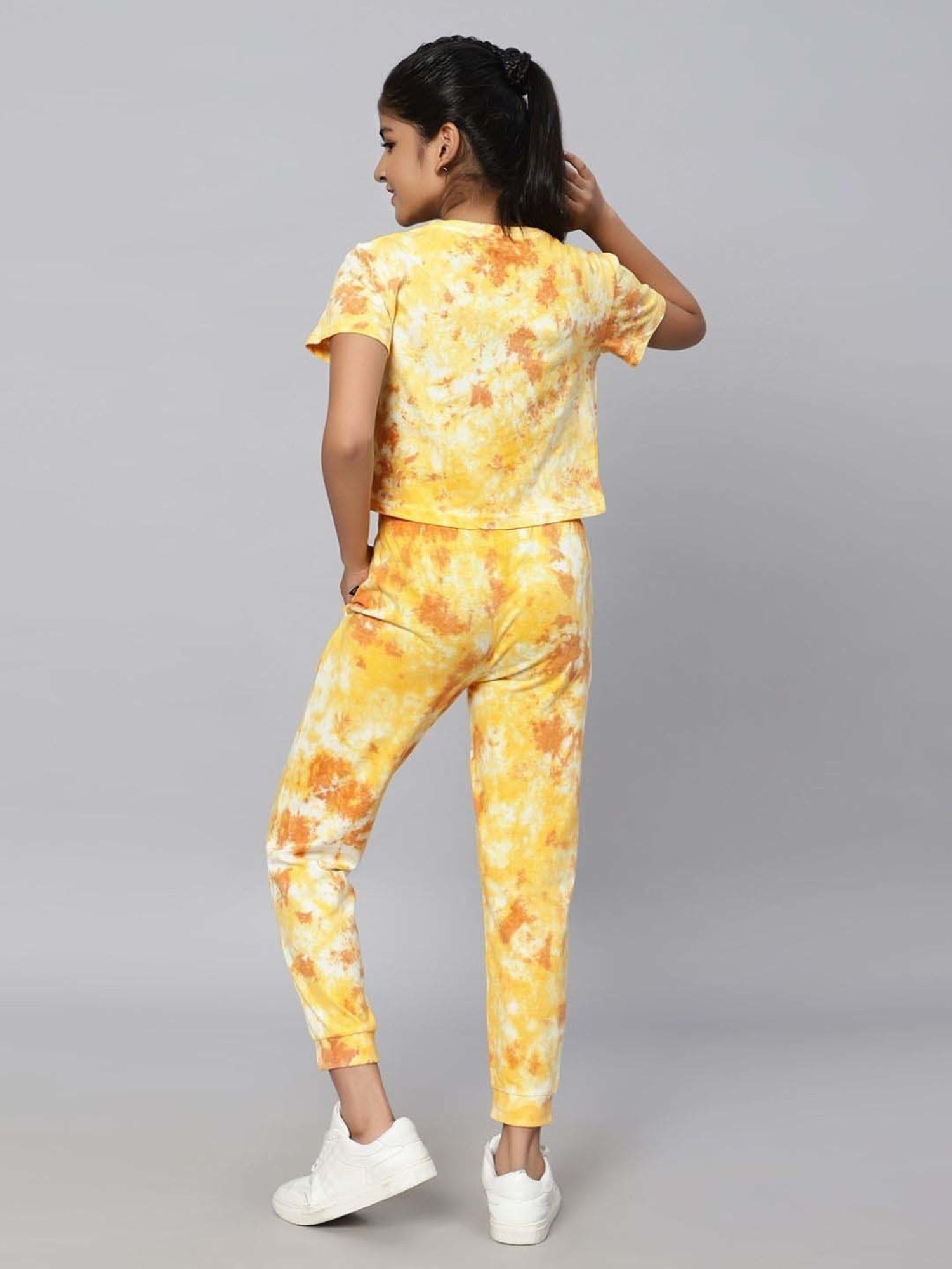 TeenTrums Kids Yellow & White Cotton Over Dyed T-Shirt Set