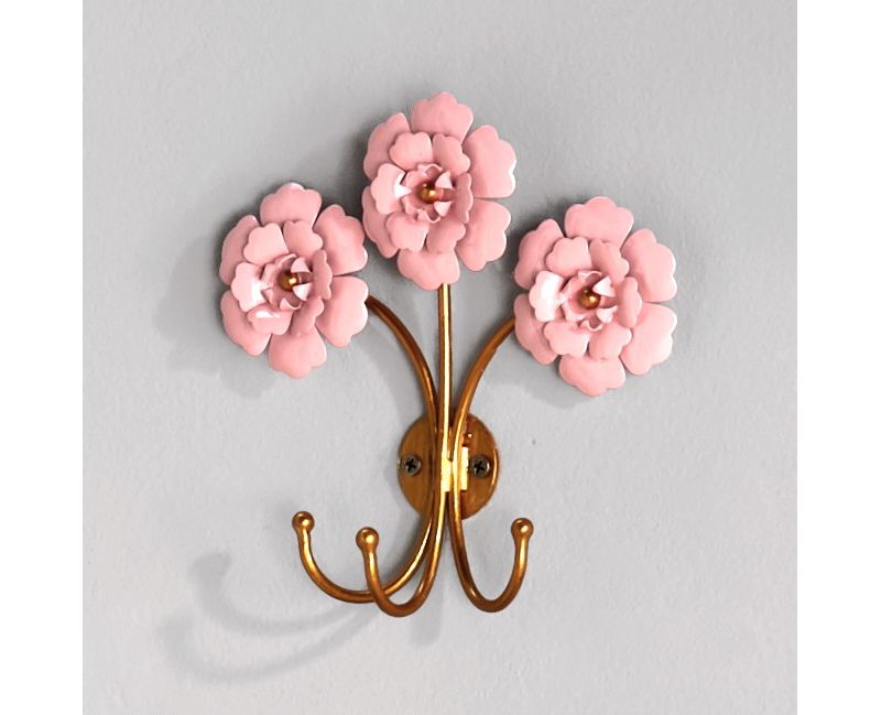 Lakeside Iron Pink Wall Mounted Flower Hooks for Hanging - Enamel Floral Home Accent