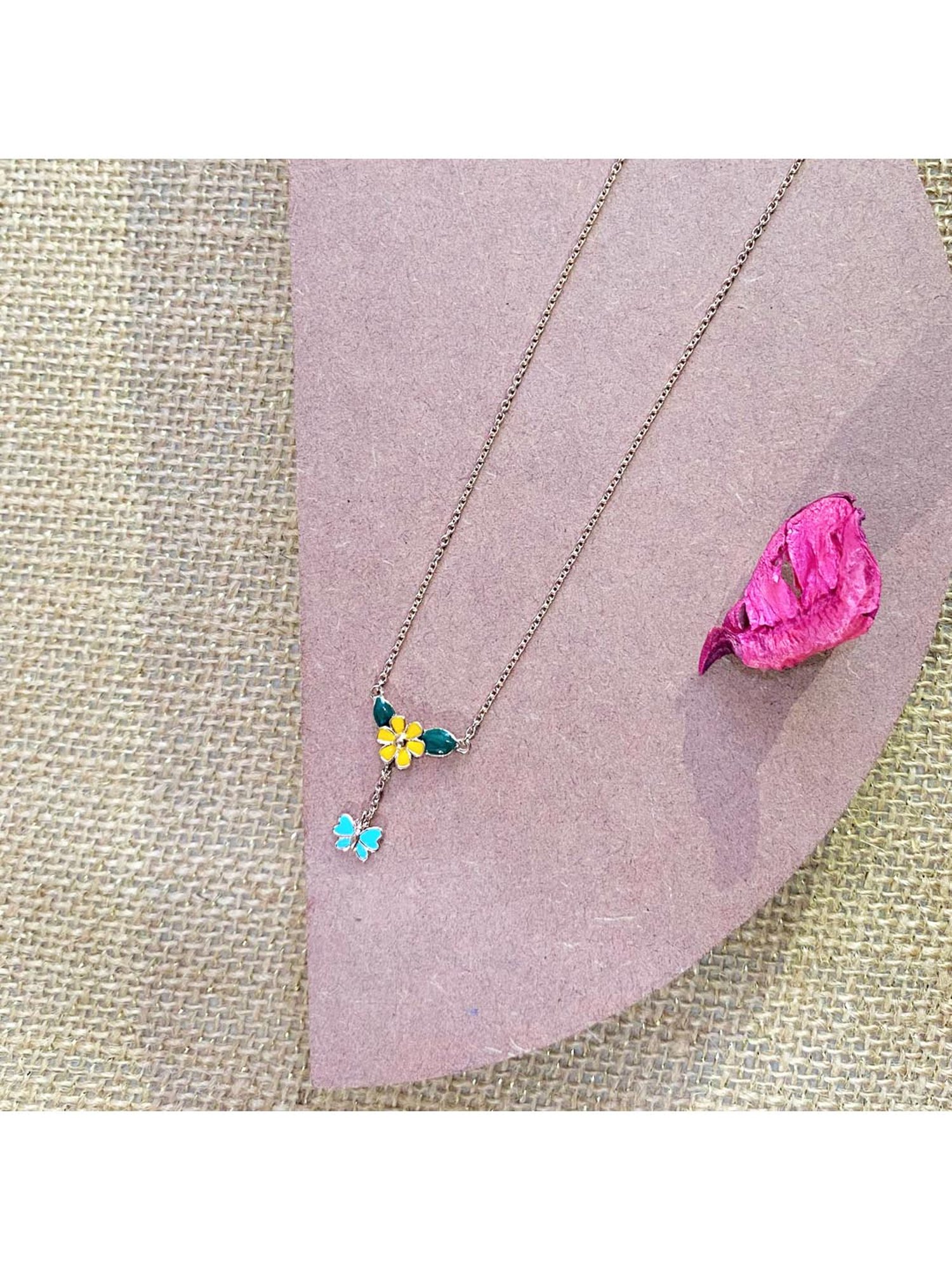 Praavy 92.5 Sterling Silver The Gold Daisy & The Butterfly Necklace for Kids