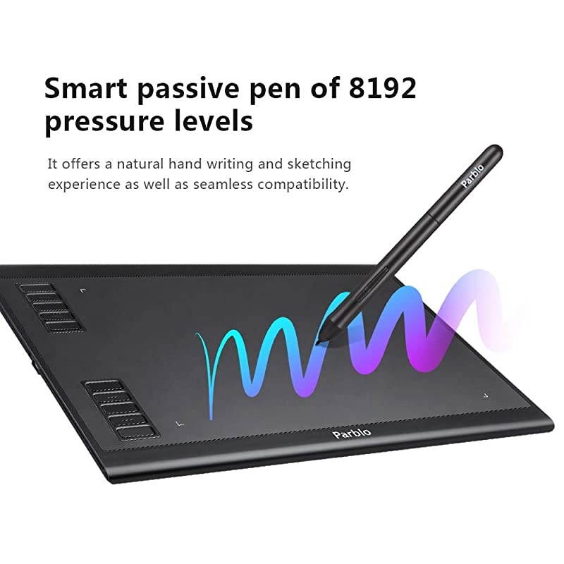 Drawing Tablet, 8192 Pressure Sensitivity with Battery-Free Stylus Graphic Tablet, Include A Pen Holder and 8 Extra Pen Tips( A610 Plus)