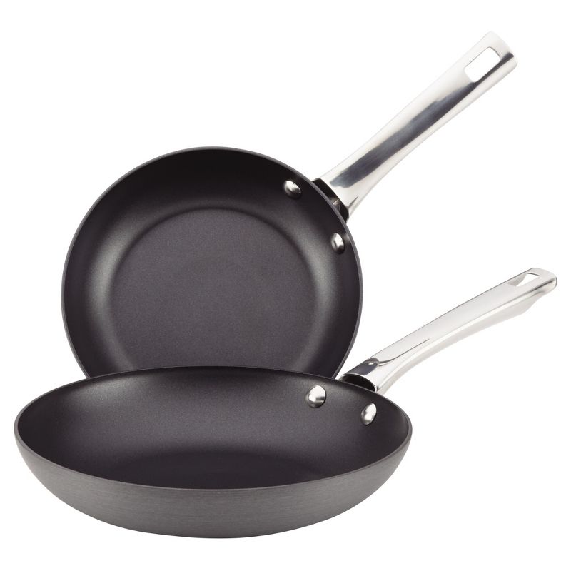 Farberware Hard-Anodized Aluminum Nonstick Twin Skillet Set - 8-Inch and 10-Inch - Gray